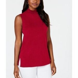 JM Collection Women's L NWT Red Sleeveless Mock Neck Top Petite